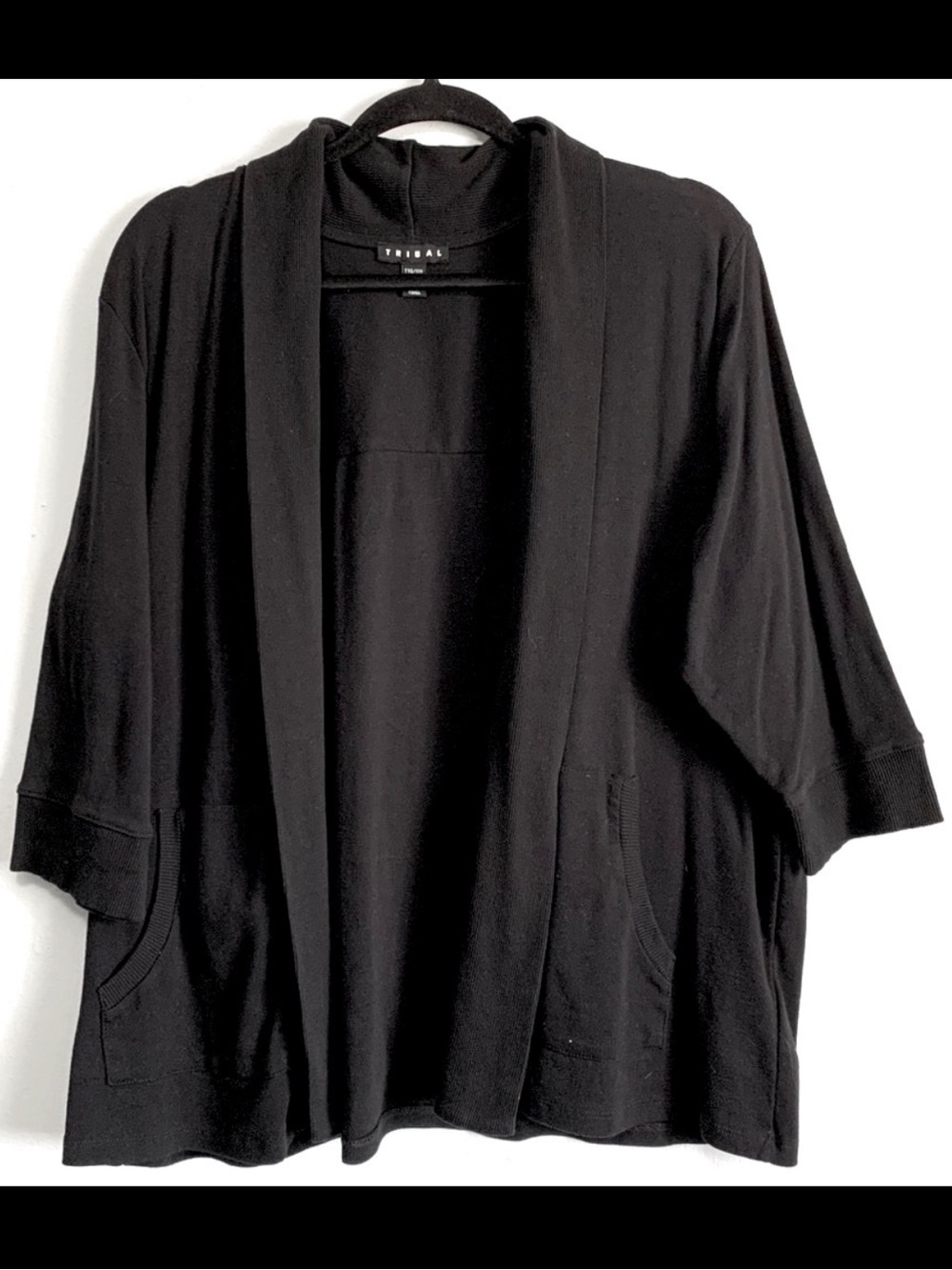 Tribal 100% Cotton Black Open Draped Front Cardigan